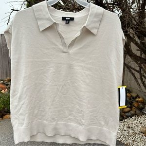 DKNY women’s sleeveless collared sweater shirt top vest soft and …